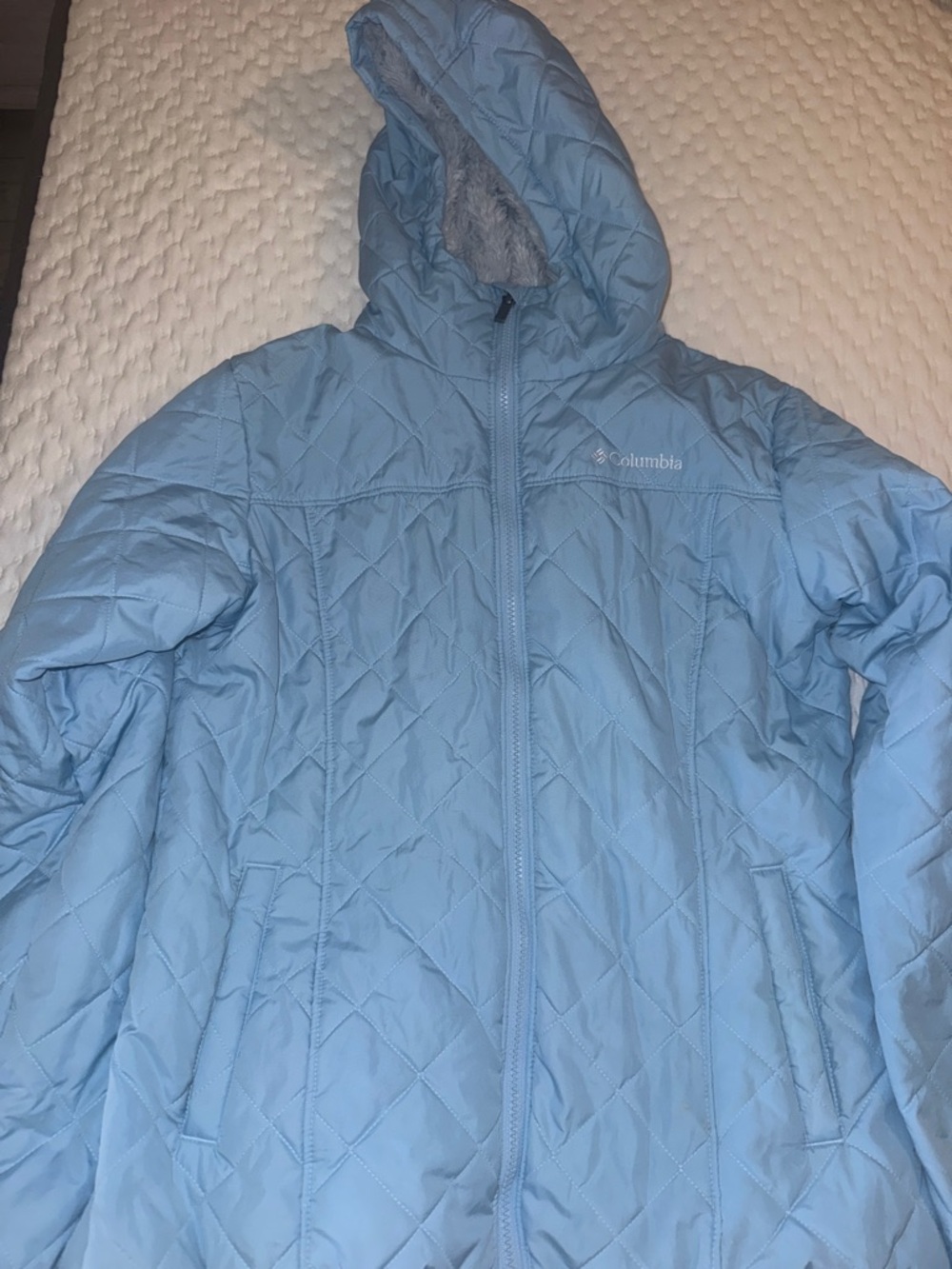 Columbia Powder Blue Quilted Hooded Coat